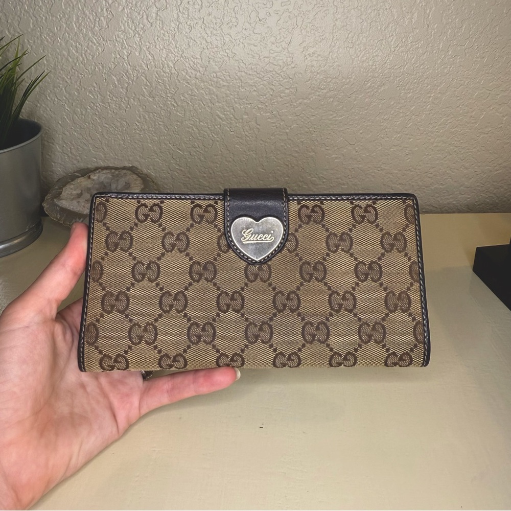 Vintage Gucci Heart Guccissima Long Wallet with Heart Snap